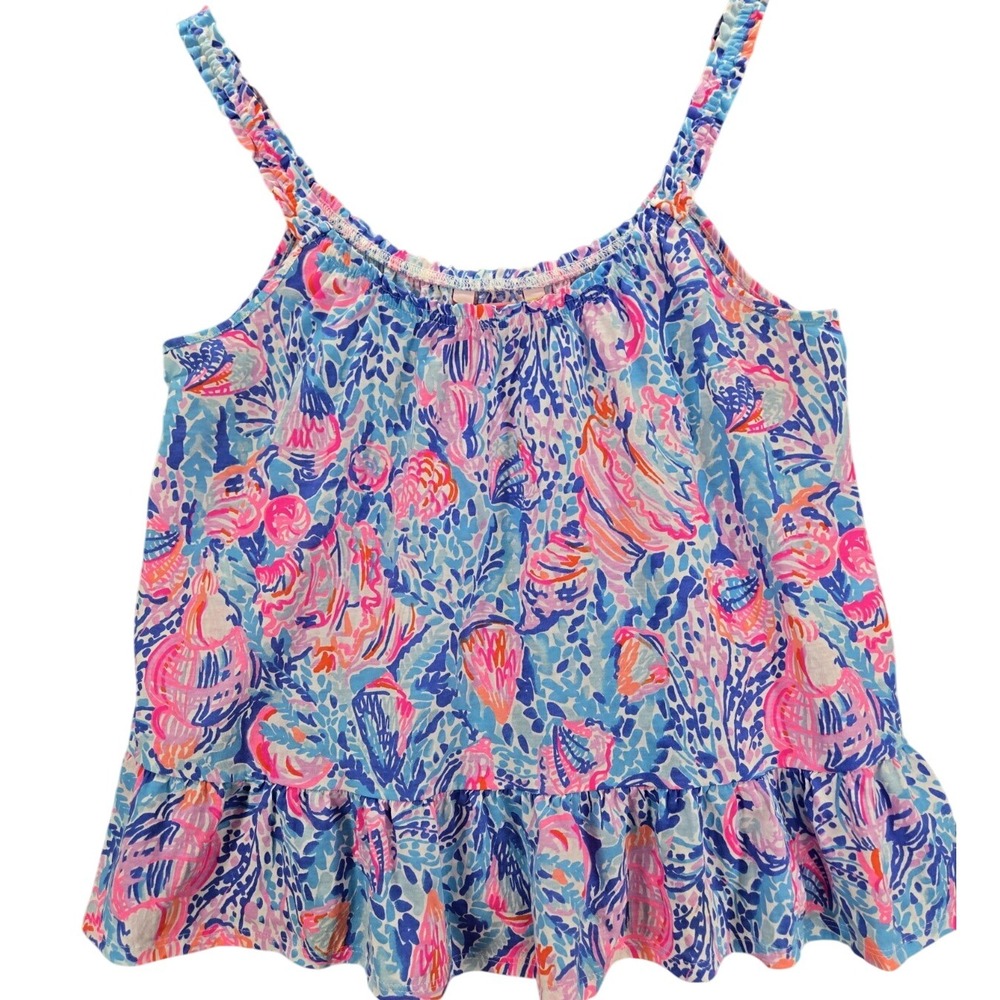 Lilly Pulitzer Loro Swing Tank Top Blue Multi Treasure Trove Shells Beach Sm S